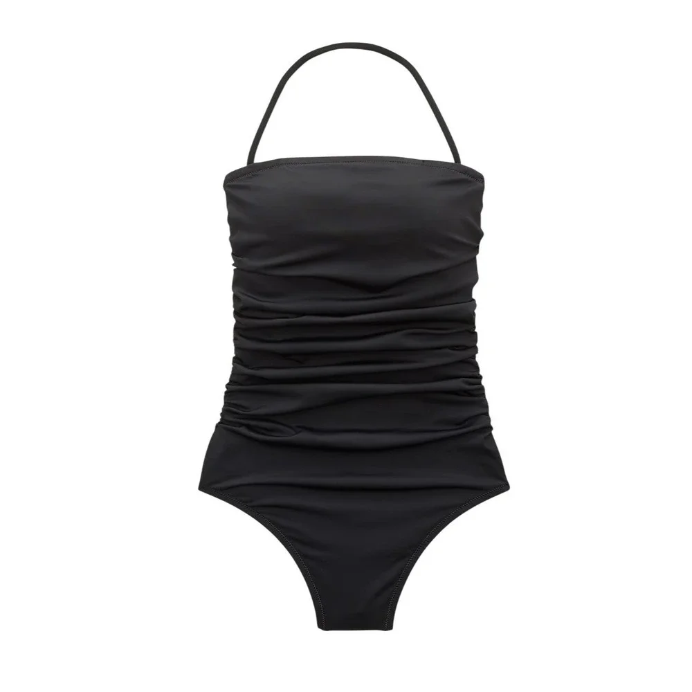 J. Crew Gemma Ruched Bandeau One Piece Swimsuit Black Nylon 10